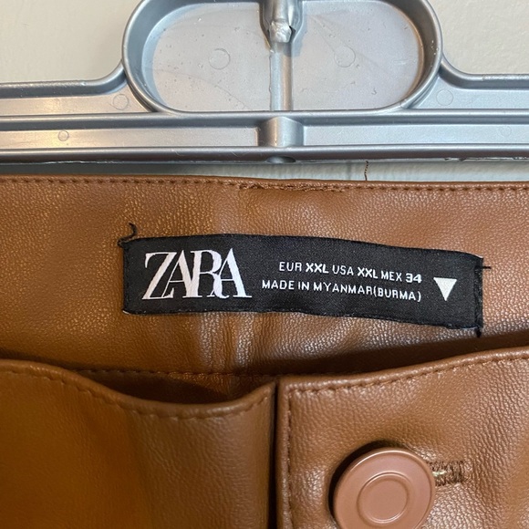 ZARA Faux Leather Pants Brown Size XXL - Picture 6 of 6